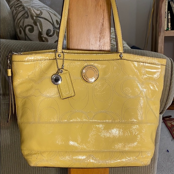 Coach Bags | Coach Shiny Yellow Patent Leather Med Tote | Poshmark
